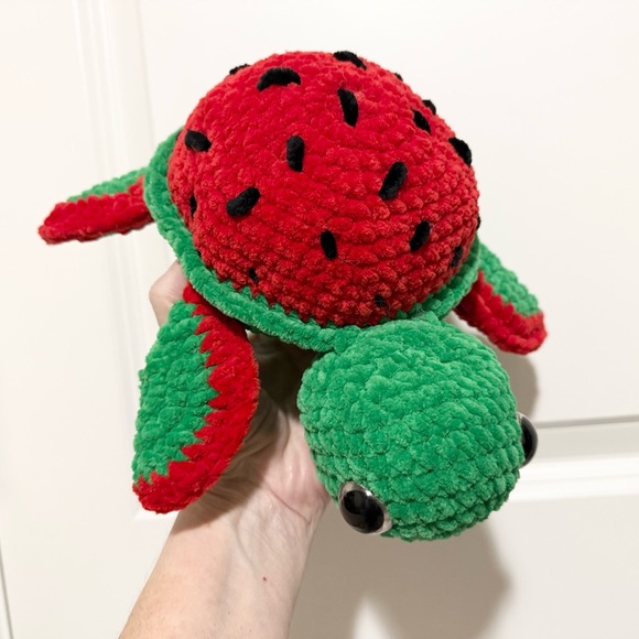Handmade Crochet Fruit Turtle, Amigurumi Stuffed turtle, Watermelon Turtle - Picture 4 of 7
